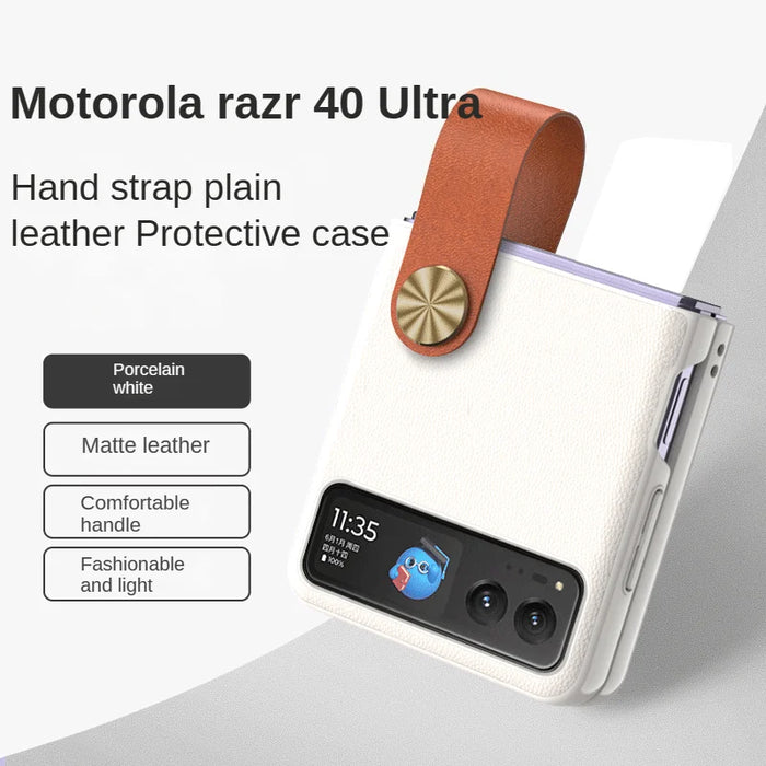 Premium Leather Bracelet Case for Motorola Razr 40 Ultra: Elegant, Shockproof, Ultra Thin Protection with Finger Strap & Folding Design