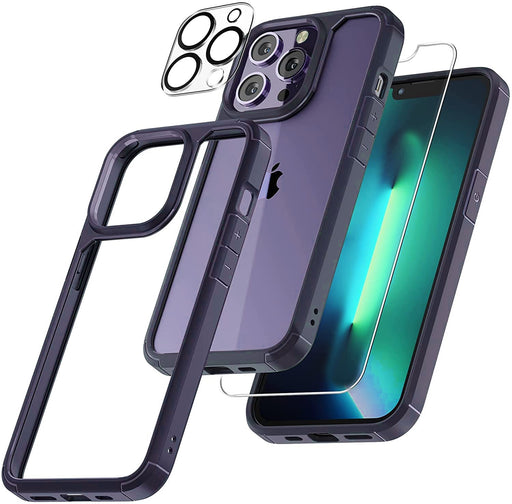【3 in 1】Case for iPhone 14 with Tempered Glass Screen Protector Matte-Finish All-Round Protection Shockproof Cover