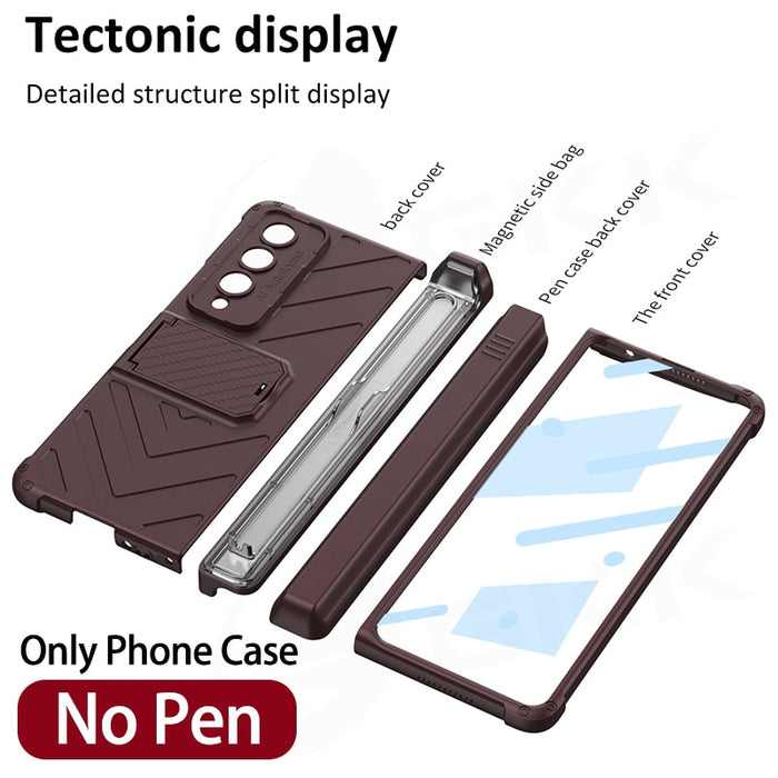 Armor Magnetic Hinge Hard Cover All-included Glass Pen Holder Case For Galaxy Z Fold