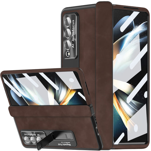 Premium Business Leather Case for Galaxy Z Fold 4/3 with S Pen Slot - Luxury Design, Built-in Screen Protector, Kickstand Stand Cover