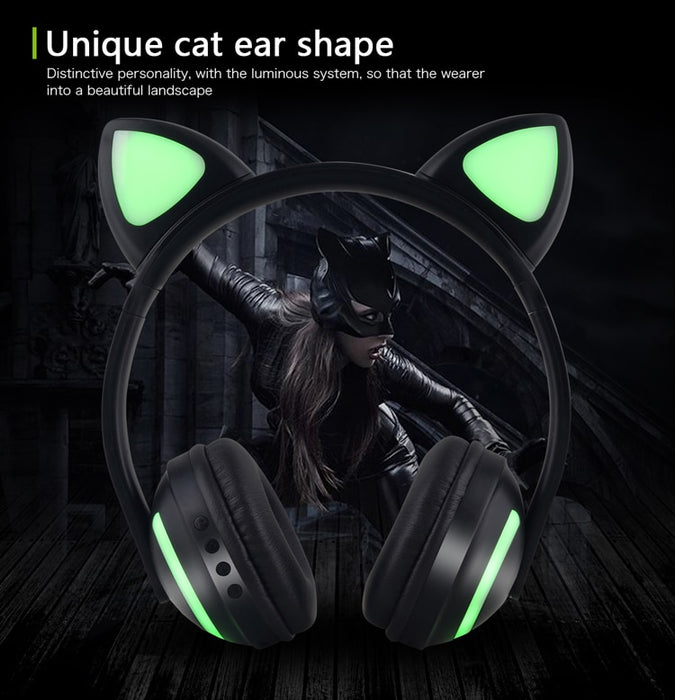 Cat Ear Bluetooth Headphones Flashing Ears 7 Colors LED light For Women and Kids