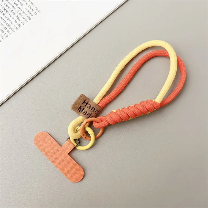 Short Phone Wrist Lanyard with Contrast Weave & Smiley Detail
