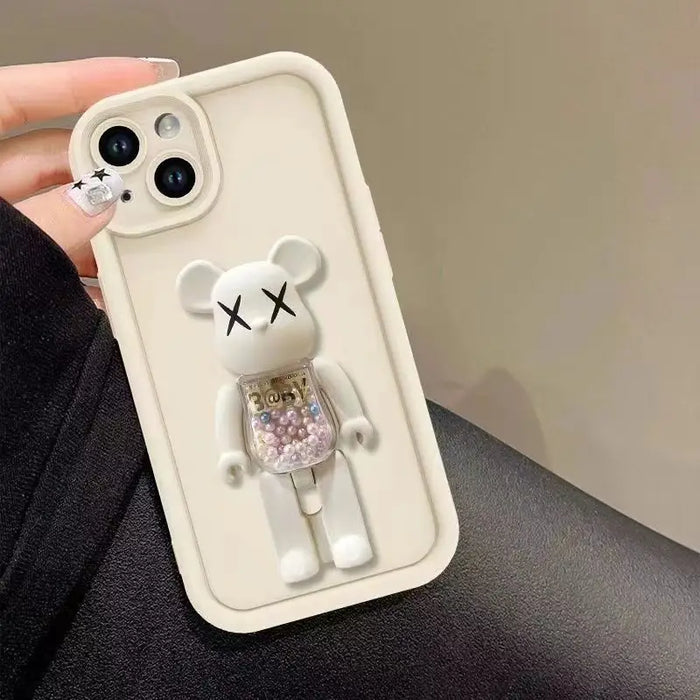 Cute 3D Bear Bracket TPU Phone Case – Shockproof Matte Silicone Cover for iPhone 15/14/13/12/11 Pro Max, XR, XS, and More!