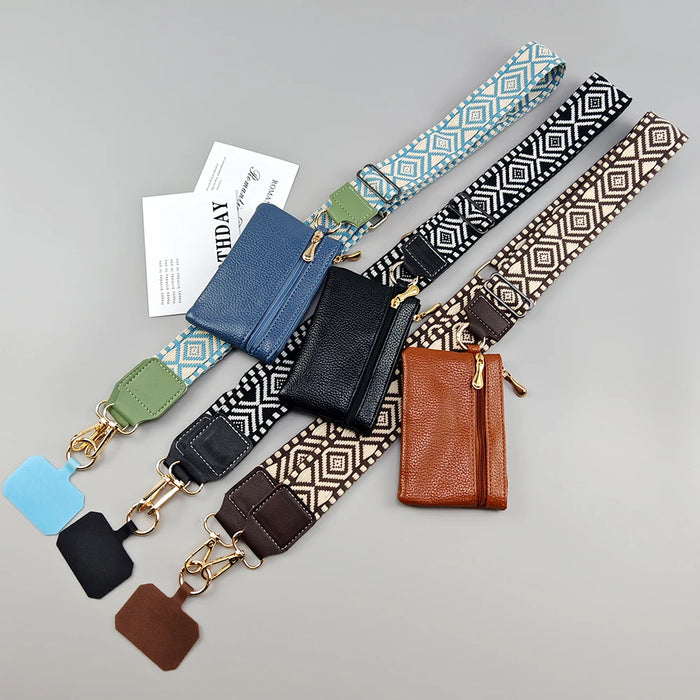 Adjustable Crossbody Phone Lanyard with Zippered Wallet Pouch