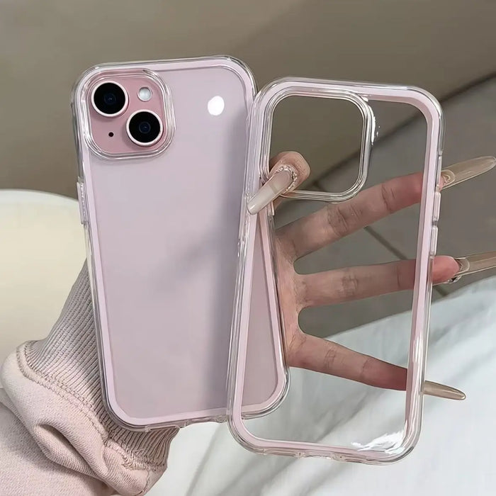 Luxury Candy-Color Frame Clear Back iPhone Case – Acrylic Shockproof Bumper Cover (iPhone 11–17 Pro Max & Plus)