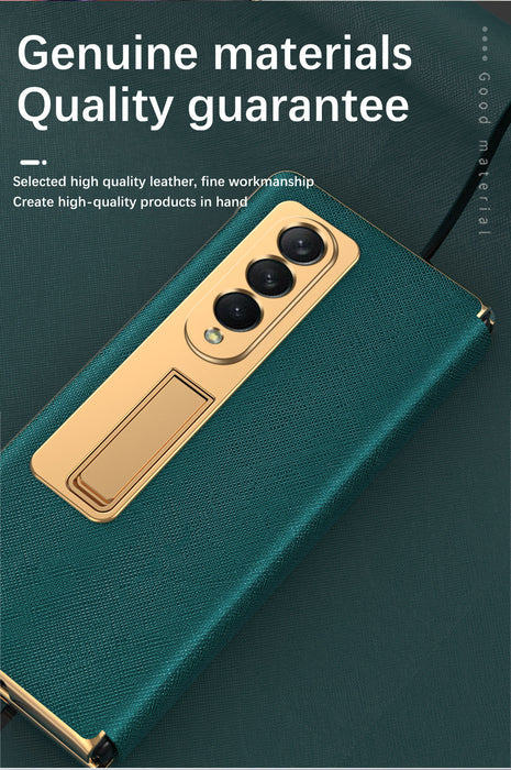 LuxLeather™ Elite: Premium Electroplated Border Stitched Fashion Case - Full Protection for Samsung Galaxy Z Fold 4/3/2