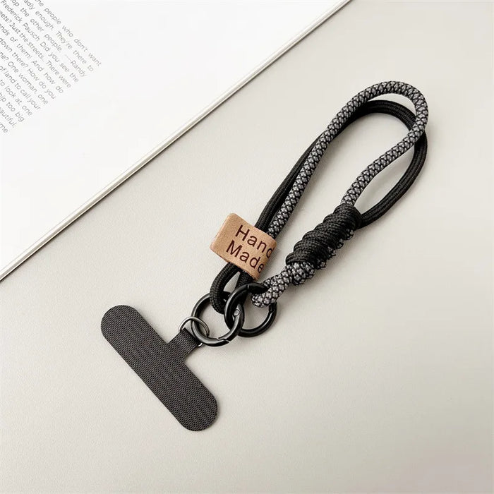 Short Phone Wrist Lanyard with Contrast Weave & Smiley Detail