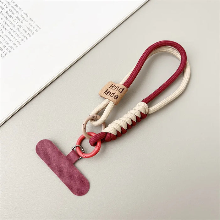 Short Phone Wrist Lanyard with Contrast Weave & Smiley Detail