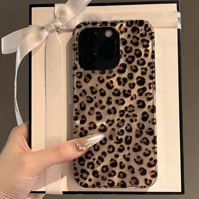 Korean Cute Leopard Print iPhone Case – Soft Shockproof Animal Pattern Cover for iPhone 16/15/14/13/12 Pro Max, 11, and More