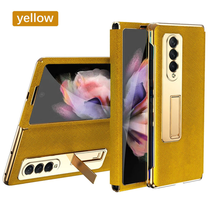 LuxLeather™ Elite: Premium Electroplated Border Stitched Fashion Case - Full Protection for Samsung Galaxy Z Fold 4/3/2