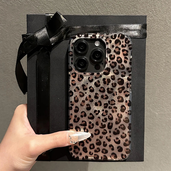 Korean Cute Leopard Print iPhone Case – Soft Shockproof Animal Pattern Cover for iPhone 16/15/14/13/12 Pro Max, 11, and More