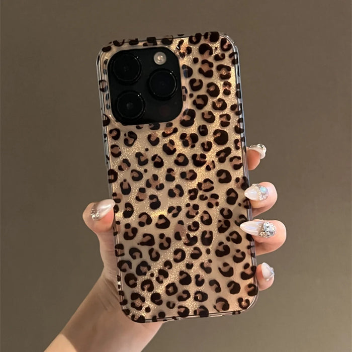 Korean Cute Leopard Print iPhone Case – Soft Shockproof Animal Pattern Cover for iPhone 16/15/14/13/12 Pro Max, 11, and More