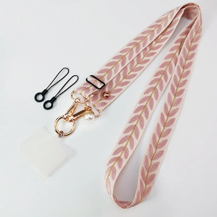 Pearl Charm Long Phone Lanyard – Anti-Loss Mobile Strap Clip with Dual Rope Design