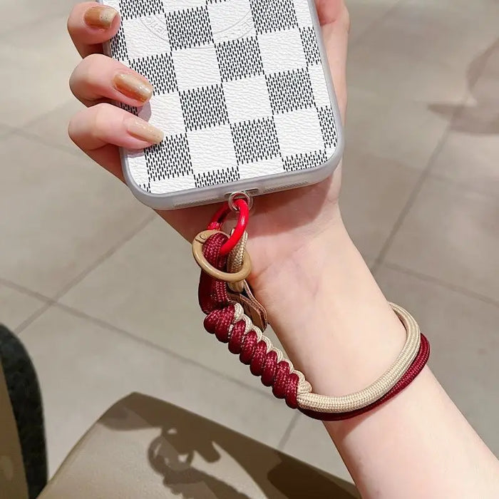 Short Phone Wrist Lanyard with Contrast Weave & Smiley Detail