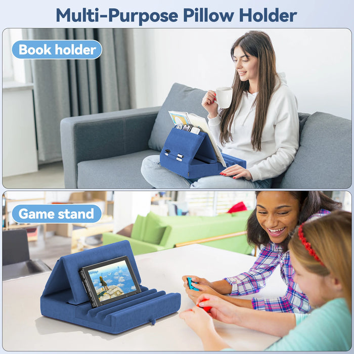 Foldable Tablet Pillow Holder - Adjustable iPad Stand with Storage Pocket & Stylus Mount for Lap, Bed, and Desk | Compatible with iPad Pro, iPhone, Samsung, and More