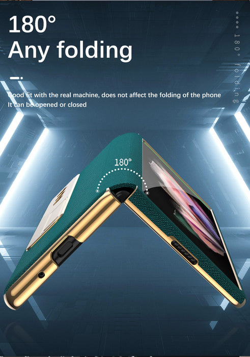 LuxLeather™ Elite: Premium Electroplated Border Stitched Fashion Case - Full Protection for Samsung Galaxy Z Fold 4/3/2