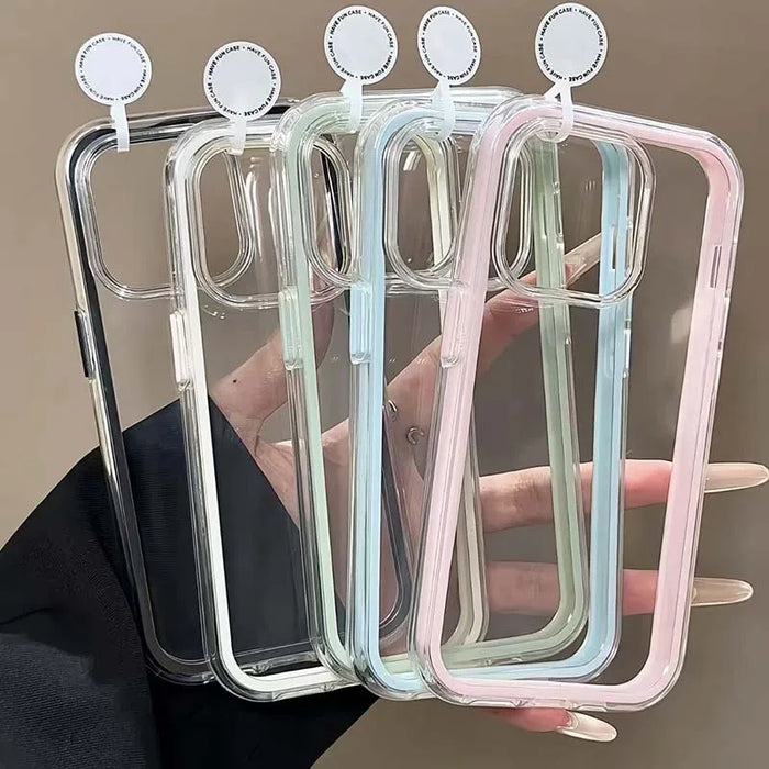 Luxury Candy-Color Frame Clear Back iPhone Case – Acrylic Shockproof Bumper Cover (iPhone 11–17 Pro Max & Plus)