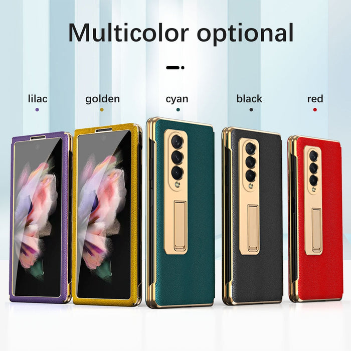 LuxLeather™ Elite: Premium Electroplated Border Stitched Fashion Case - Full Protection for Samsung Galaxy Z Fold 4/3/2