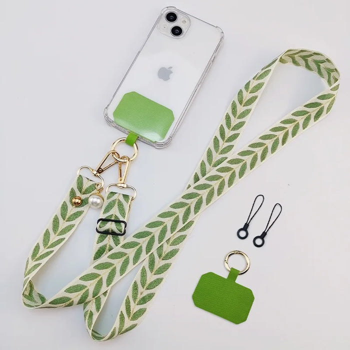 Pearl Charm Long Phone Lanyard – Anti-Loss Mobile Strap Clip with Dual Rope Design