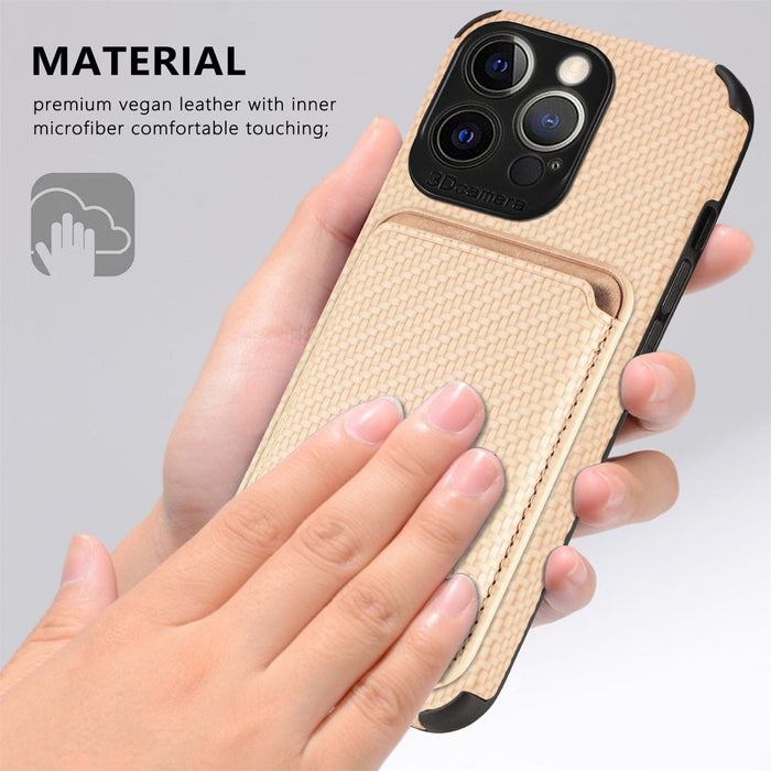 Fiber Grain Protective Sleeve with Magnetic Card Sleeve - Designed for Apple iPhone