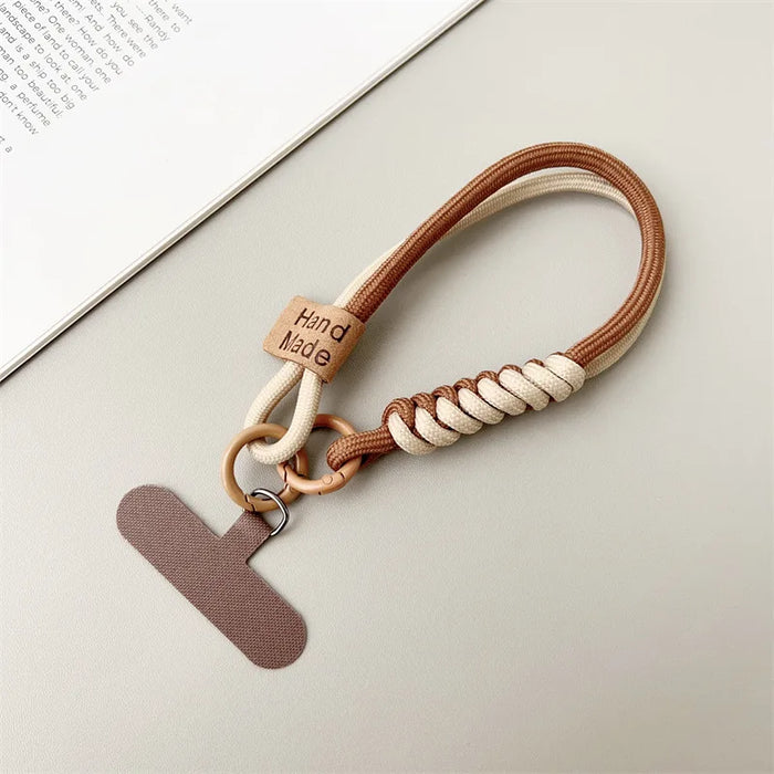 Short Phone Wrist Lanyard with Contrast Weave & Smiley Detail