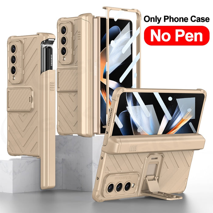 Armor Magnetic Hinge Hard Cover All-included Glass Pen Holder Case For Galaxy Z Fold