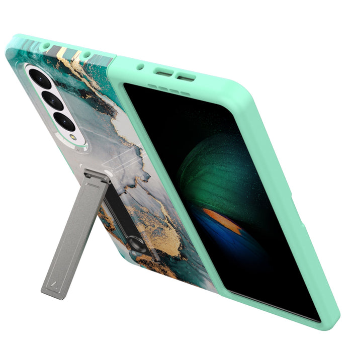 Marble Armor Case for Samsung Galaxy Z Fold 4 with Kickstand