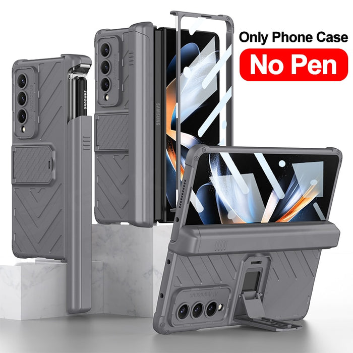 Armor Magnetic Hinge Hard Cover All-included Glass Pen Holder Case For Galaxy Z Fold