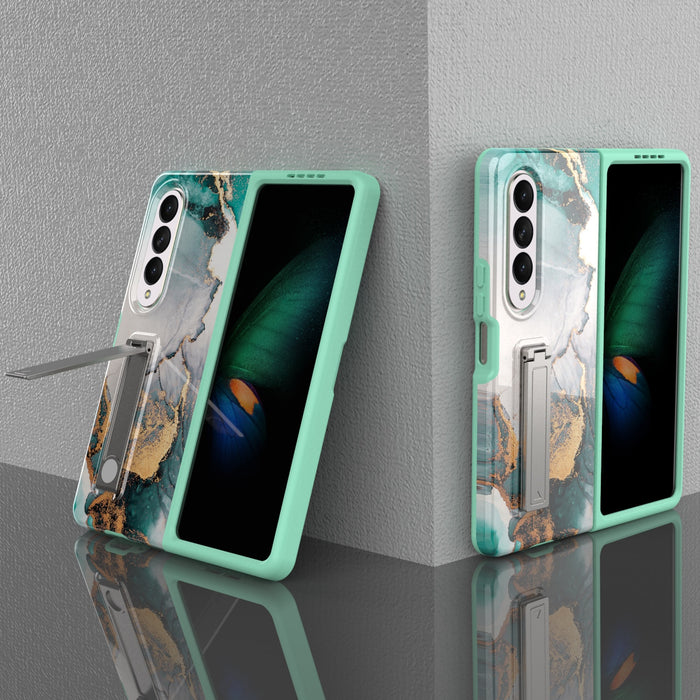 Marble Armor Case for Samsung Galaxy Z Fold 4 with Kickstand