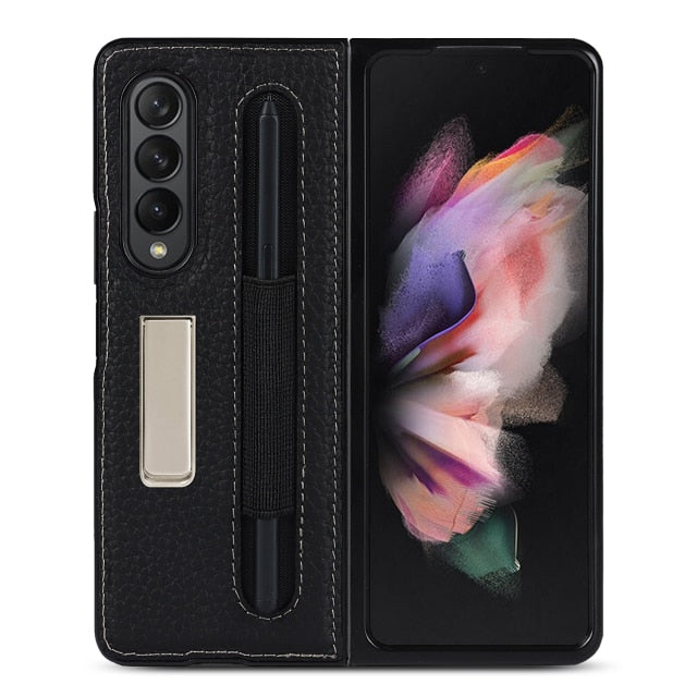 Leather Protective Case/w S Pen Holder & Stand For Galaxy Z Fold 3